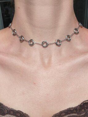 Gothic spiral chainmail choker necklace with a small silver chain